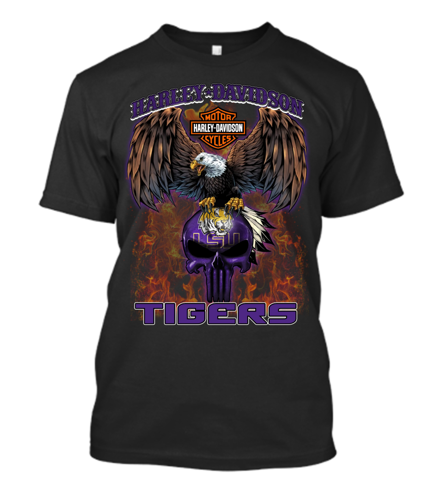 Harley Davidson Lsu Tigers Eagle And Skull T-Shirt