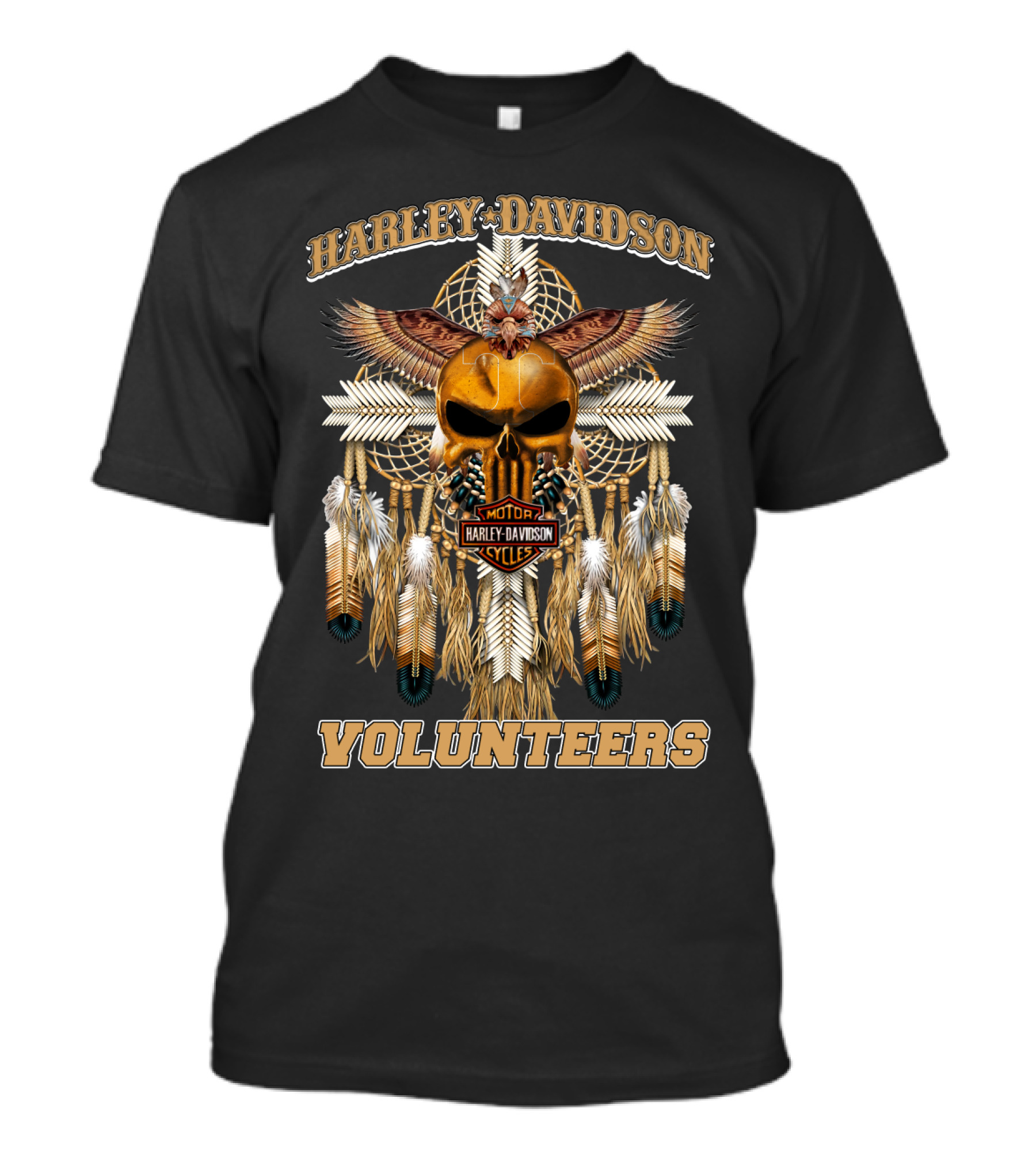 Harley Davidson Volunteers Dreamcatcher Skull Feathers T-Shirt