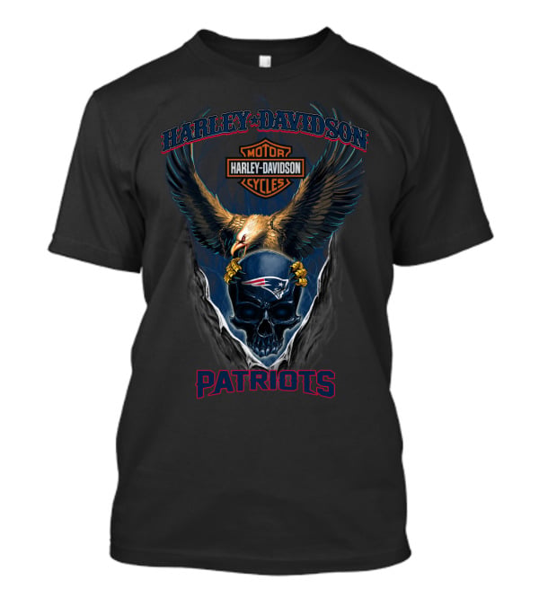 Harley Davidson Motorcycles New England Patriots Skull Eagle T-Shirt