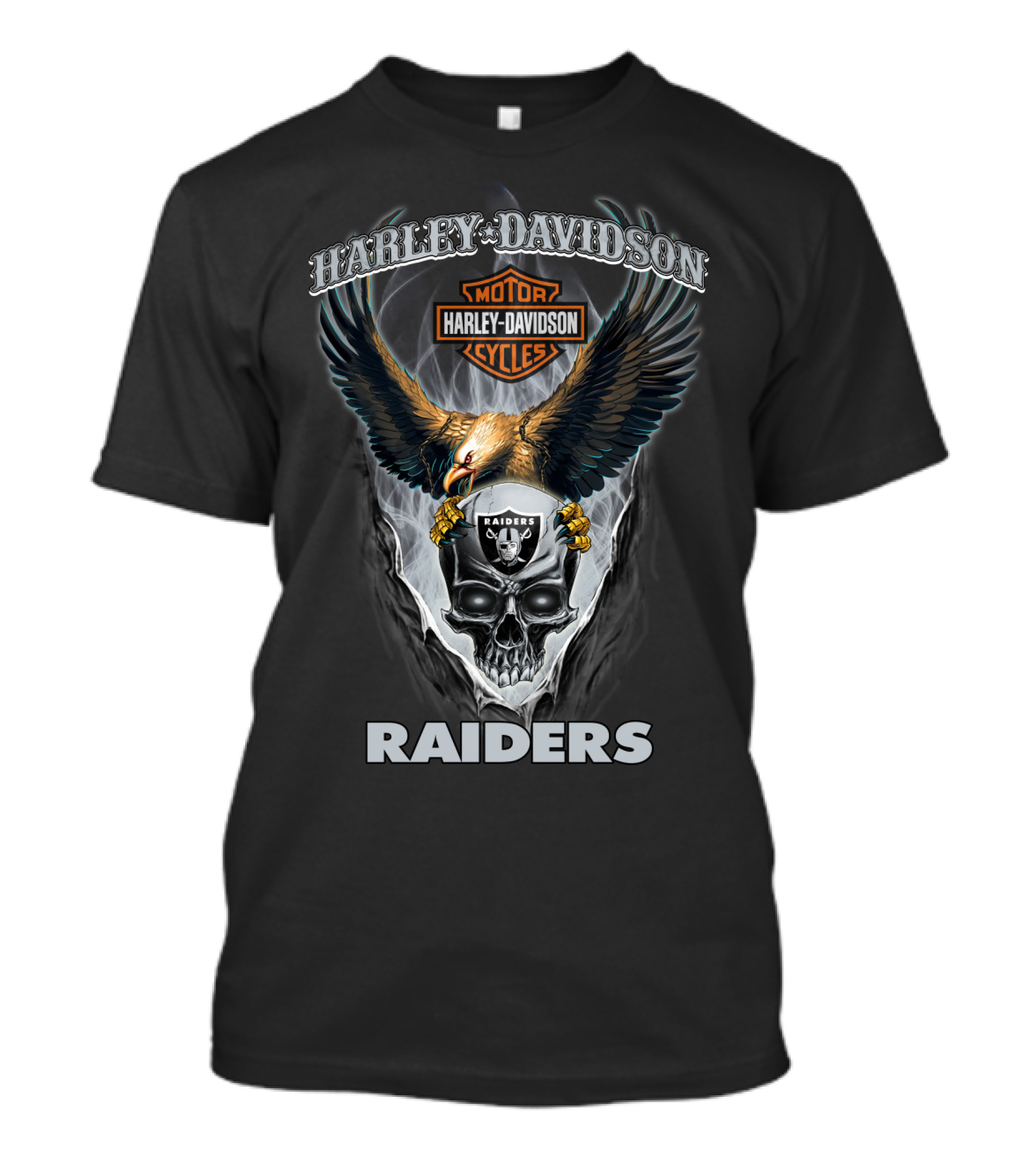 Harley Davidson Motor Cycles Raiders Skull Eagle T-Shirt
