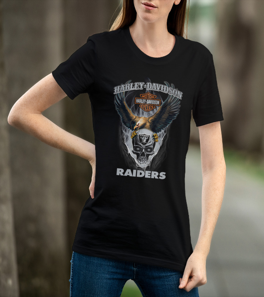 Harley Davidson Motor Cycles Raiders Skull Eagle T-Shirt