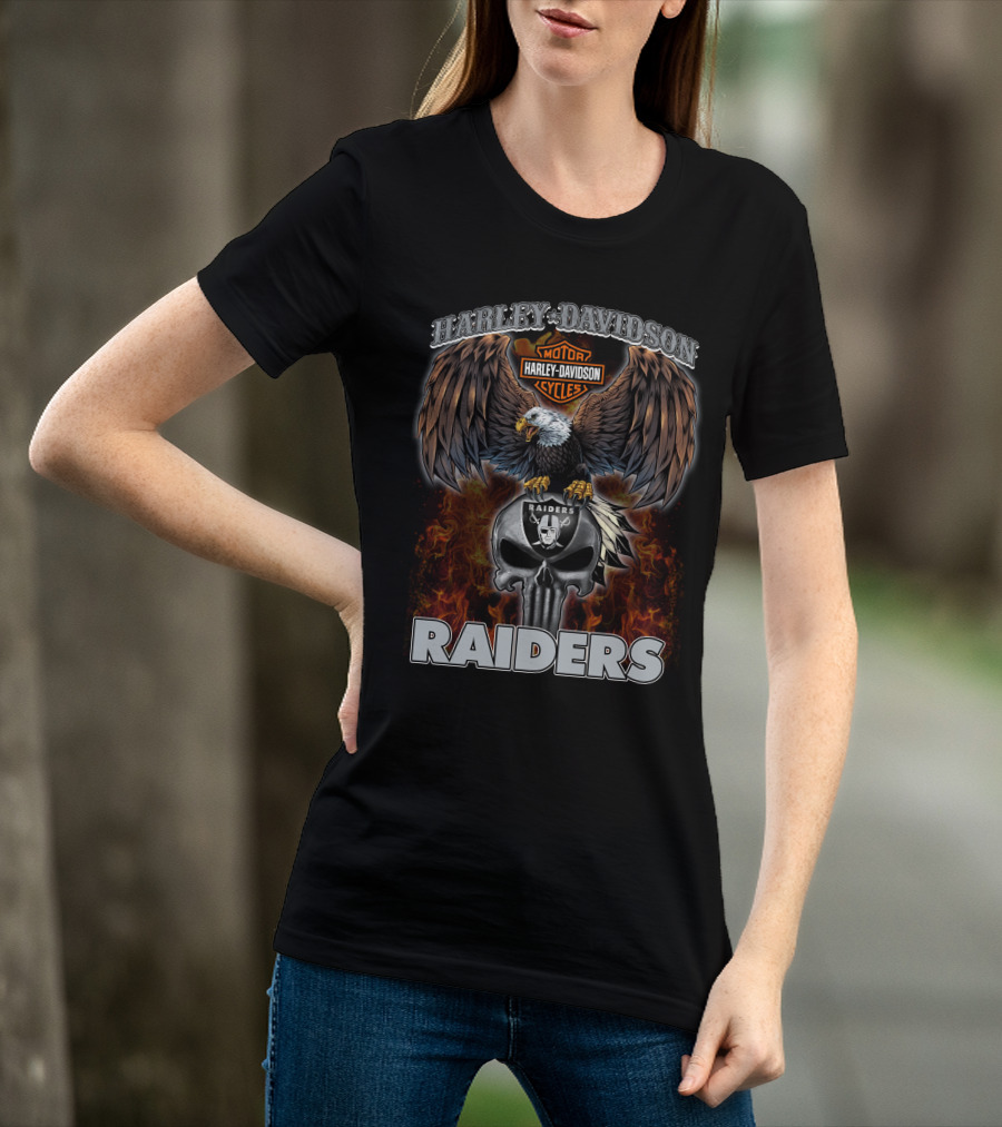 Harley Davidson Motor Cycles Raiders Eagle And Skull T-Shirt
