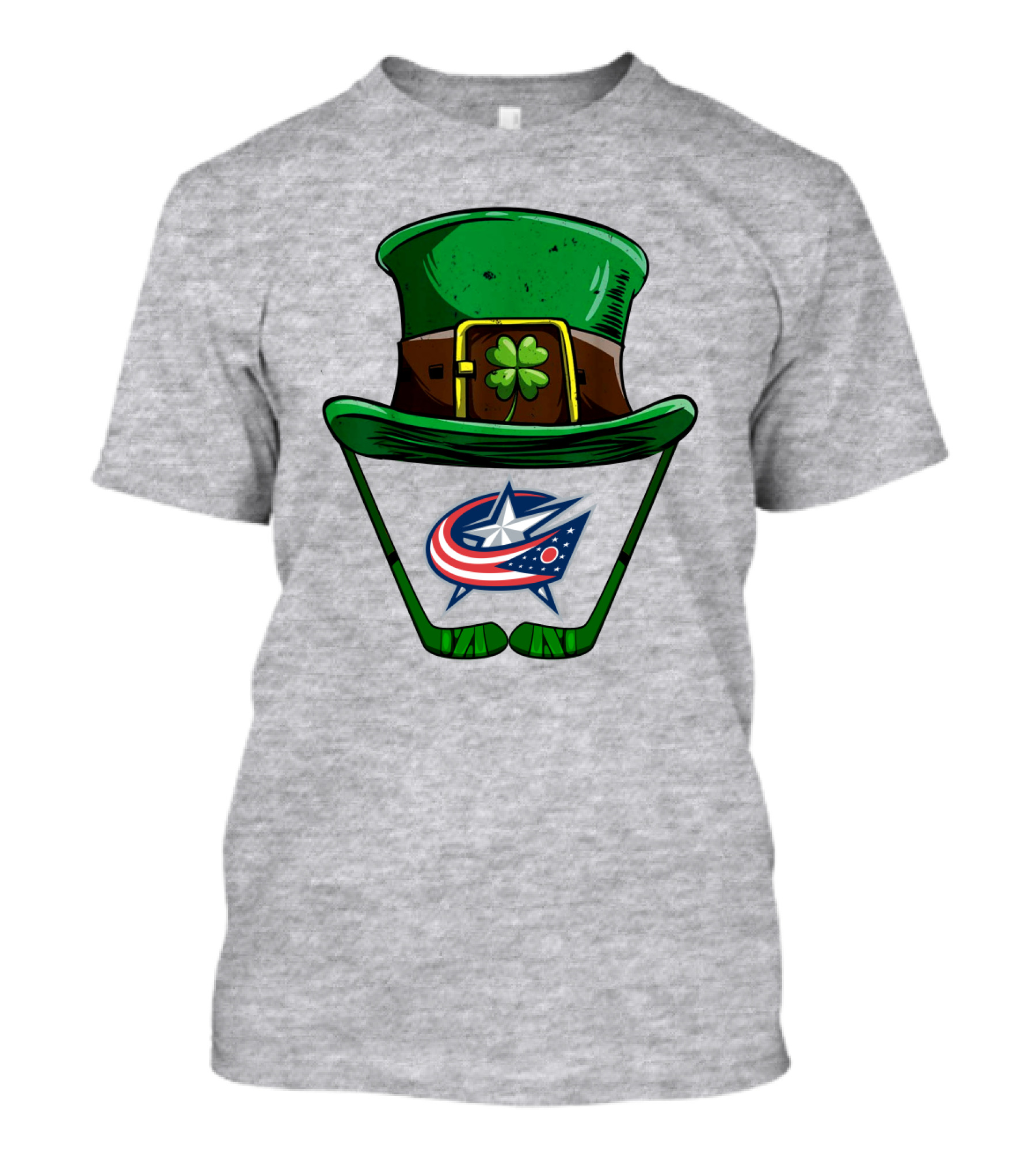 Columbus Blue Jackets St. Patrick's Day Shamrock Hat Hockey Sticks T-Shirt