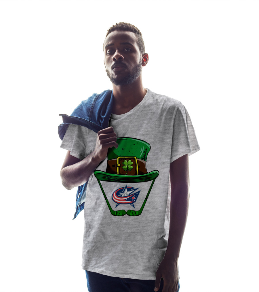 Columbus Blue Jackets St. Patrick's Day Shamrock Hat Hockey Sticks T-Shirt