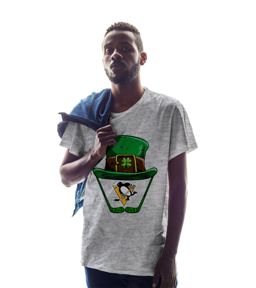 Pittsburgh Penguins St. Patrick's Day Shamrock Hat Hockey T-Shirt