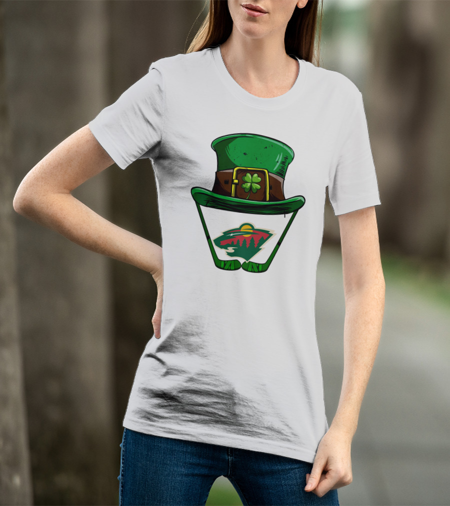 Minnesota Wild St. Patrick's Day Hockey Shamrock Hat T-Shirt