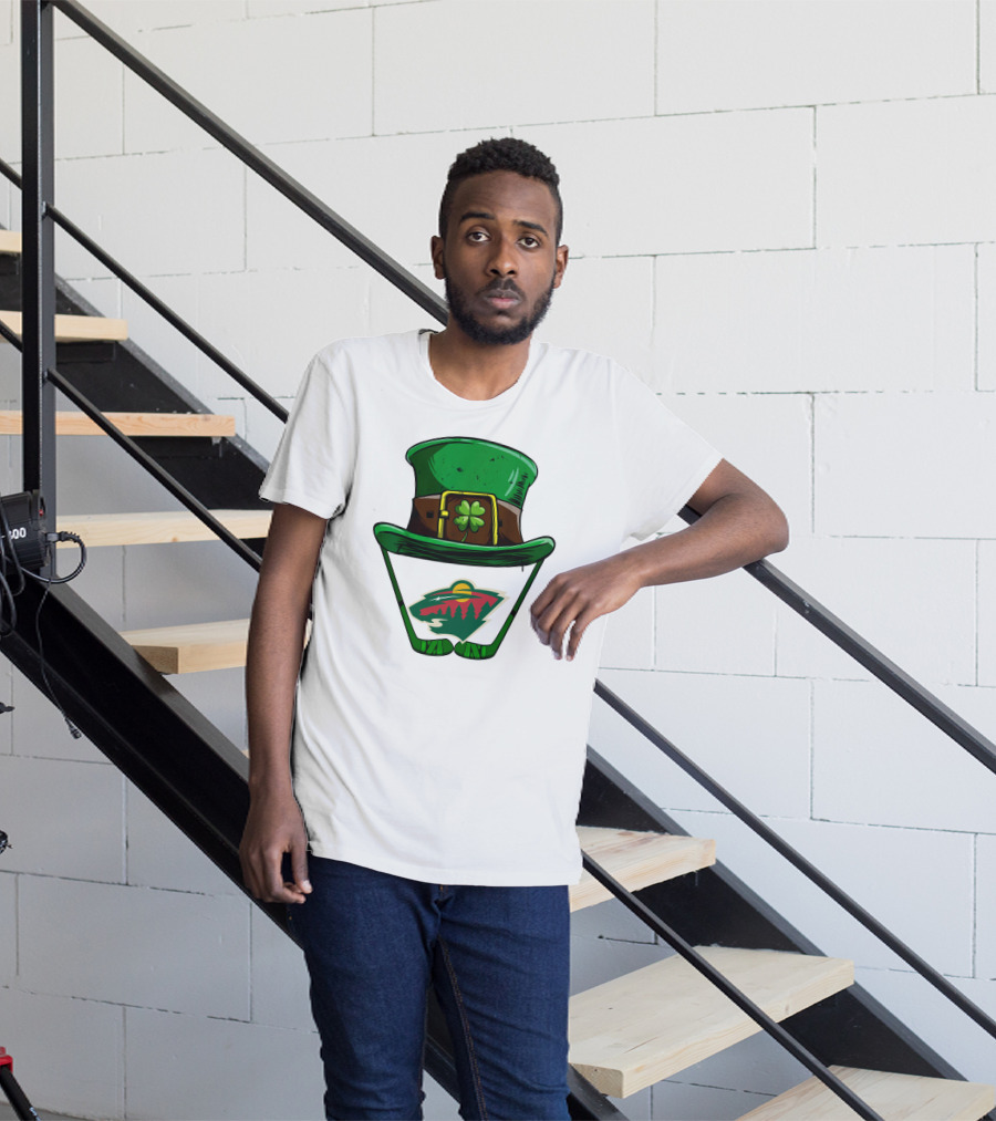 Minnesota Wild St. Patrick's Day Hockey Shamrock Hat T-Shirt