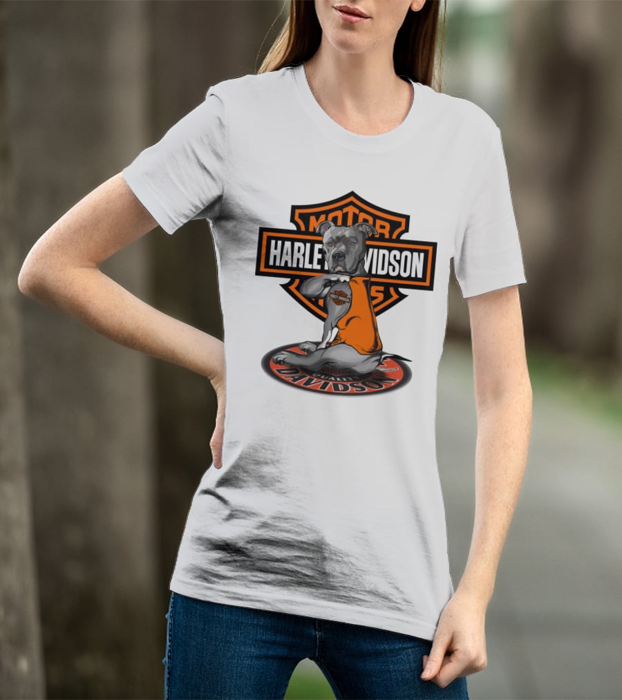 Harley Davidson Motor Cycles Pitbull Dog T-Shirt