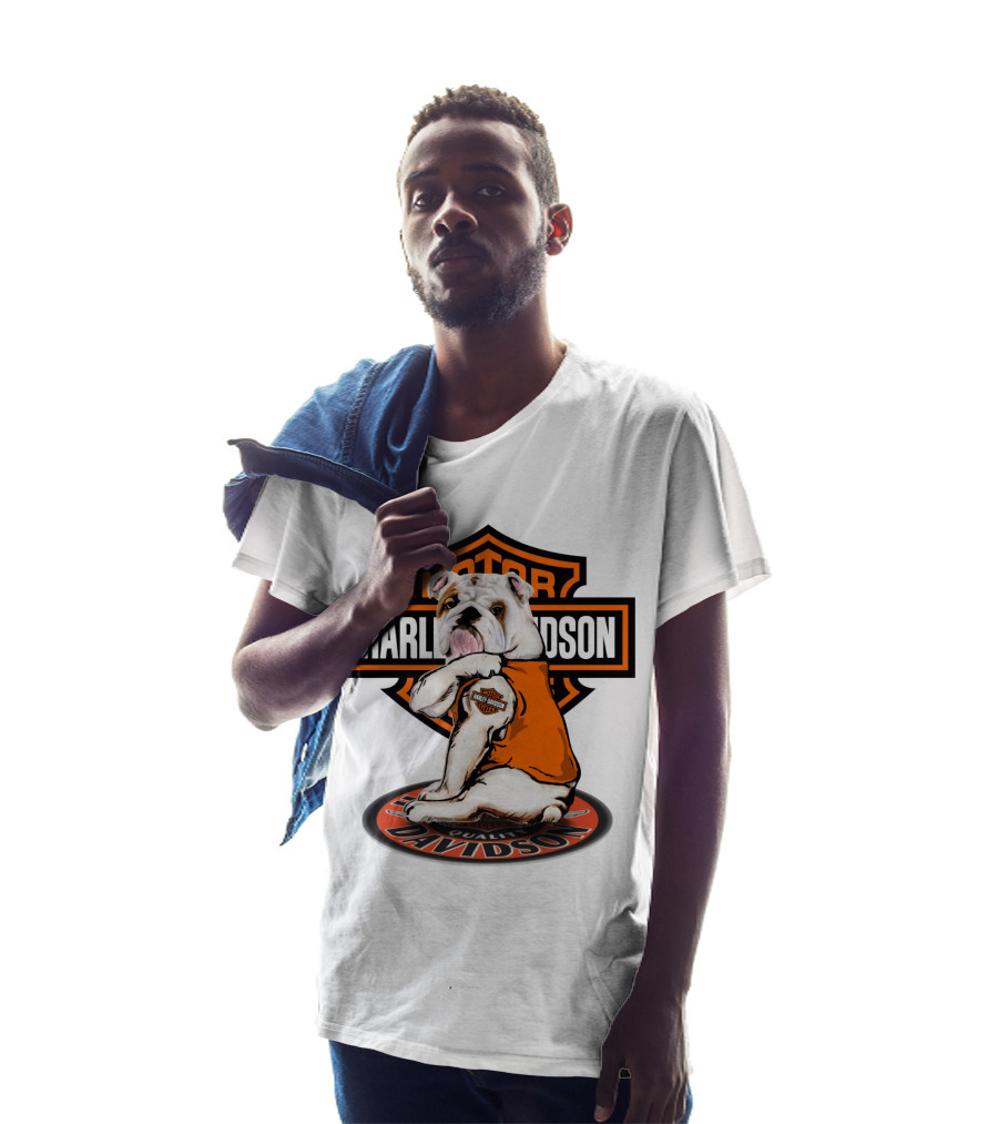 Harley Davidson Motorcycles Bulldog Emblem Orange Vest T-Shirt