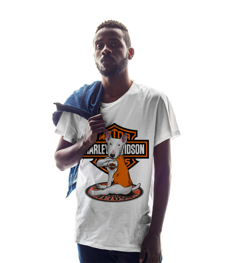 Harley Davidson Bull Terrier Motor Cycles Badge T-Shirt