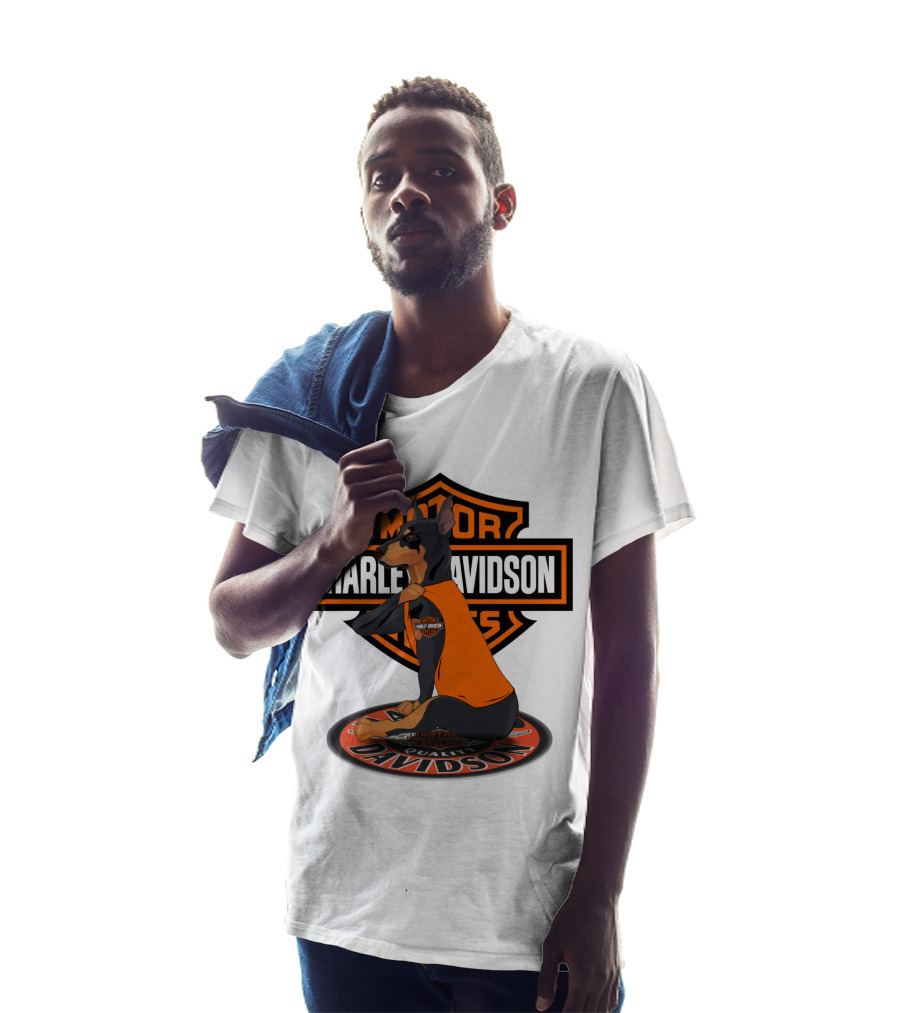 Harley Davidson Motorcycle Dobermann Sitting On T-Shirt