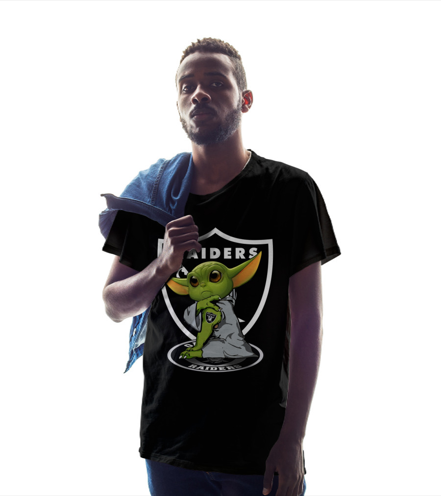 Raiders Yoda Baby Grogu In Hoodie NFL T-Shirt