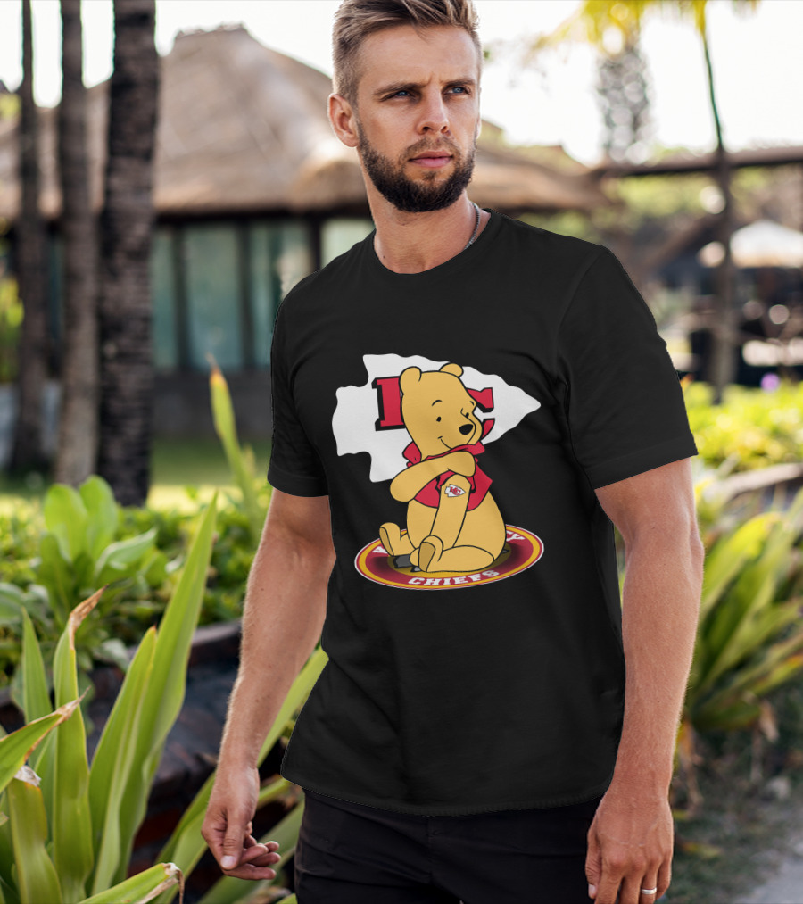 Pooh Character Chiefs KC Arrowhead Logo Circle T-Shirt