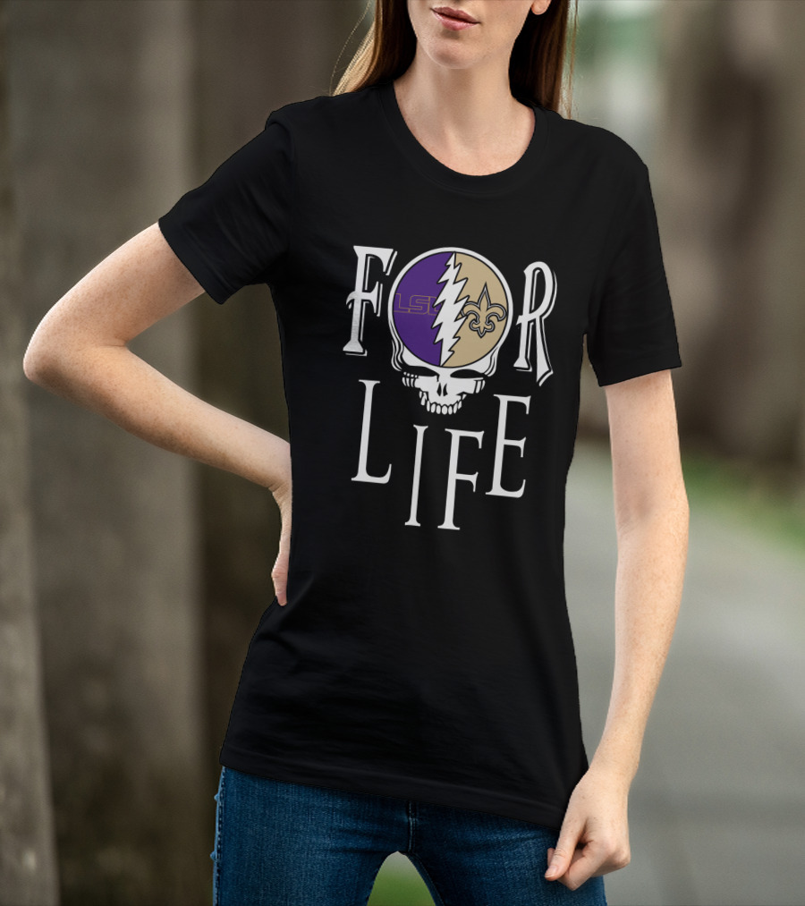 FOR LIFE LSU Tigers Saints Skull NFL NCAA T-Shirt