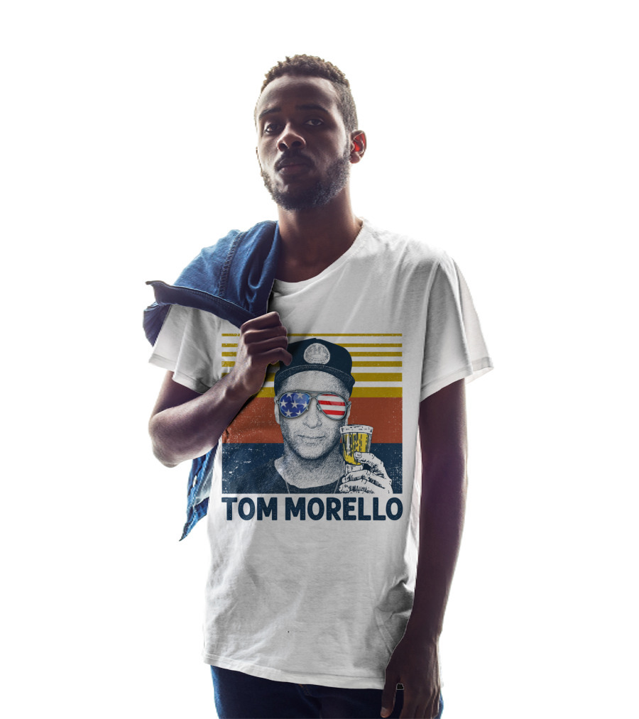 Tom Morello American Flag Sunglasses And Beer T-Shirt