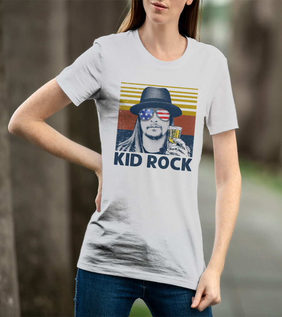 Kid Rock Stars And Stripes Sunglasses Man Holding Beer T-Shirt
