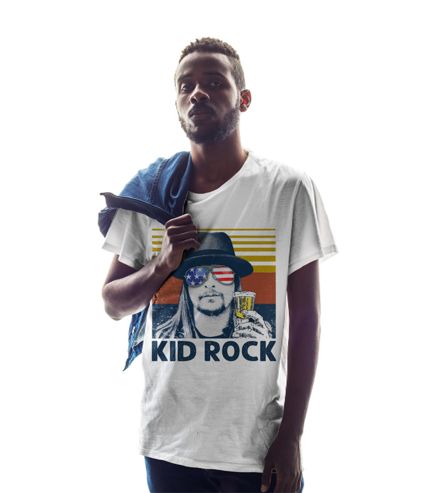 Kid Rock Stars And Stripes Sunglasses Man Holding Beer T-Shirt