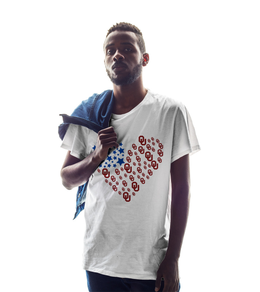 Heartflag Ncaa Oklahoma Stars And Ou Logos Usa Flag T-Shirt