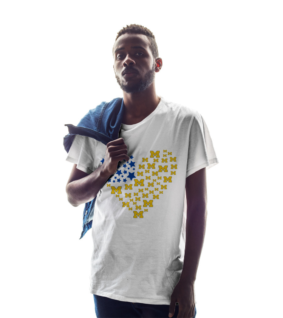 Heartflag Ncaa Michigan Wolverines M Emblem Star Heart T-Shirt