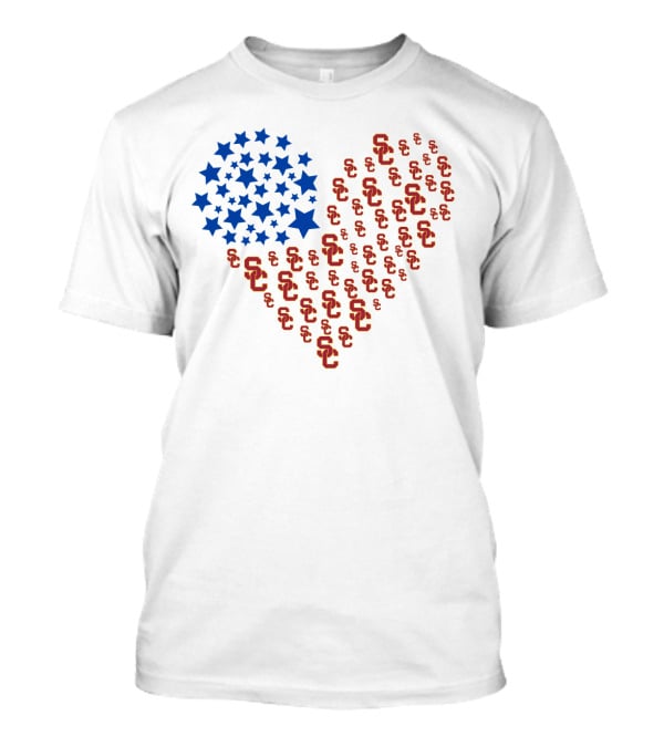 Usc Trojans Heart Flag Stars Ncaa T-Shirt