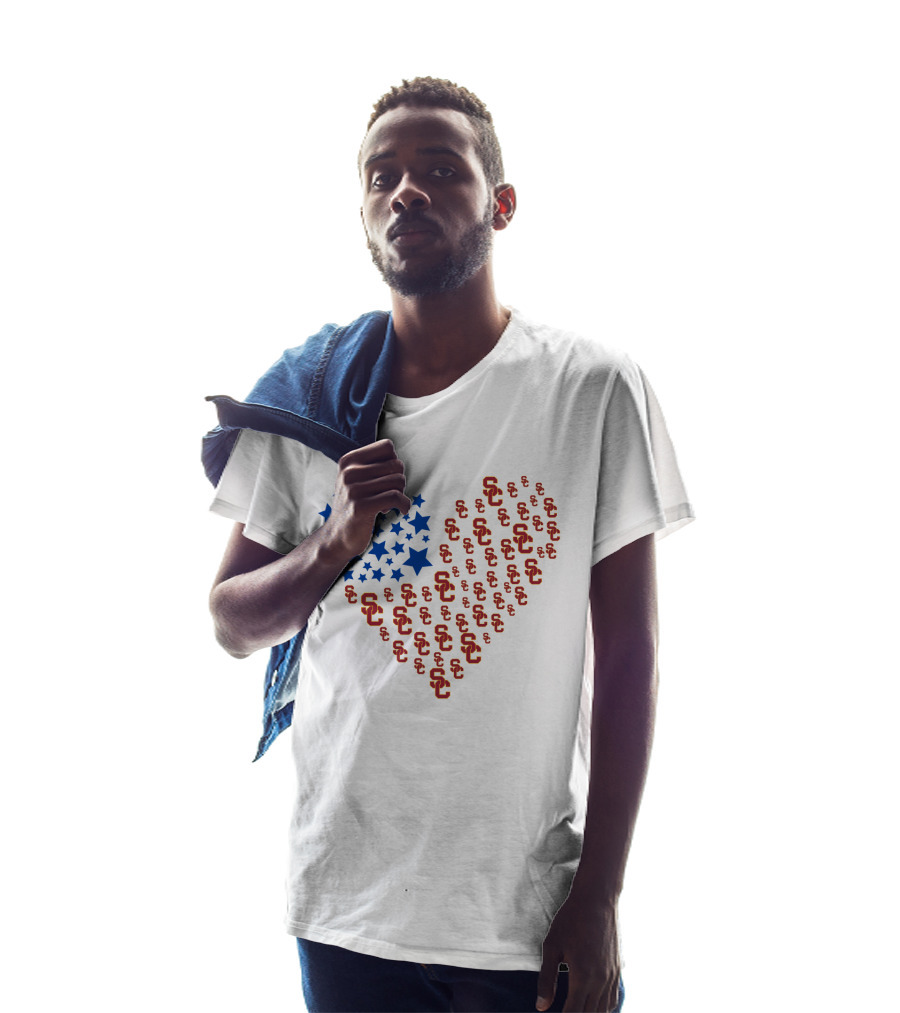 Usc Trojans Heart Flag Stars Ncaa T-Shirt