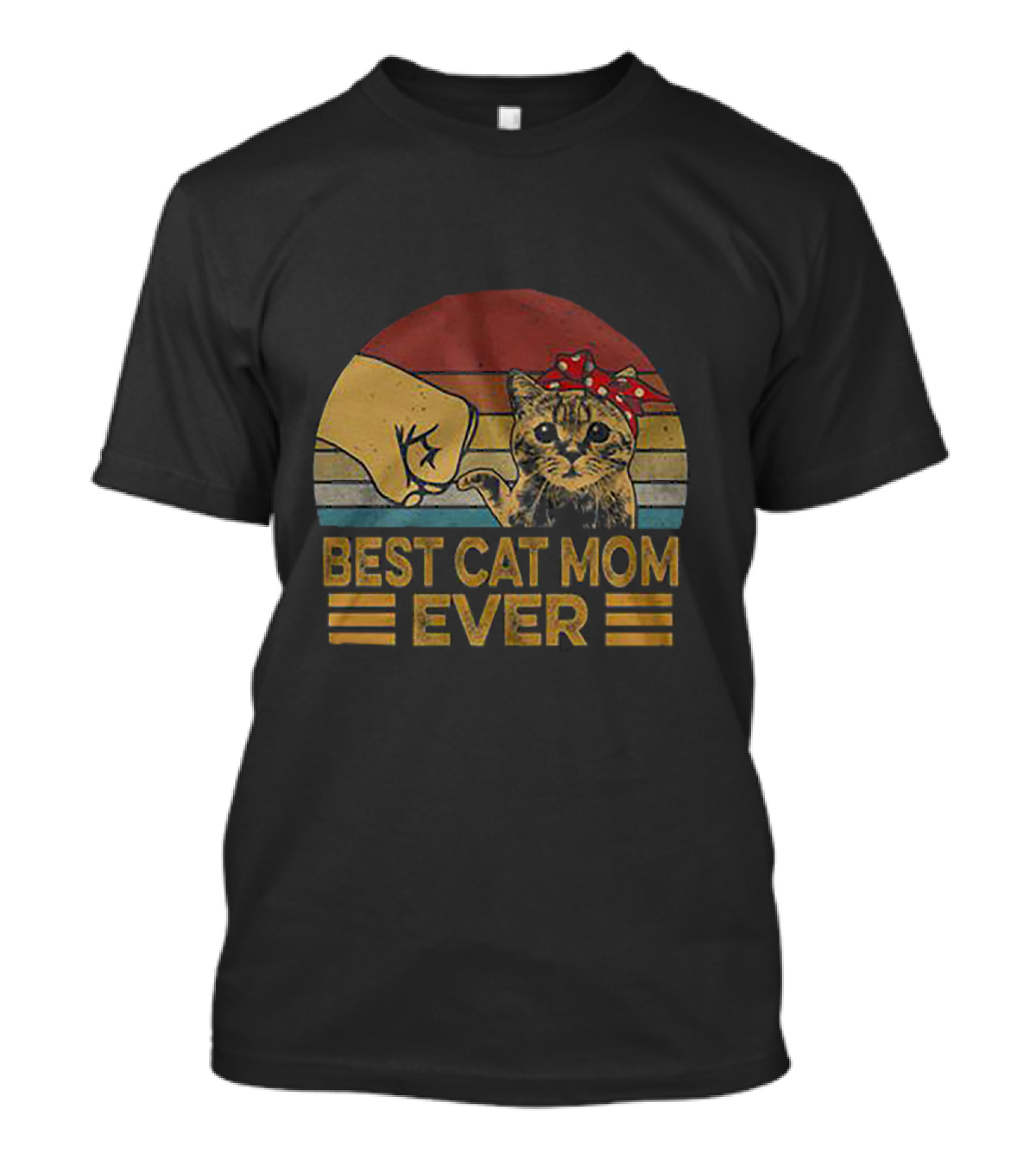 Best Cat Mom Ever Fist Bump Vintage Retro Style Shan Cat T-Shirt