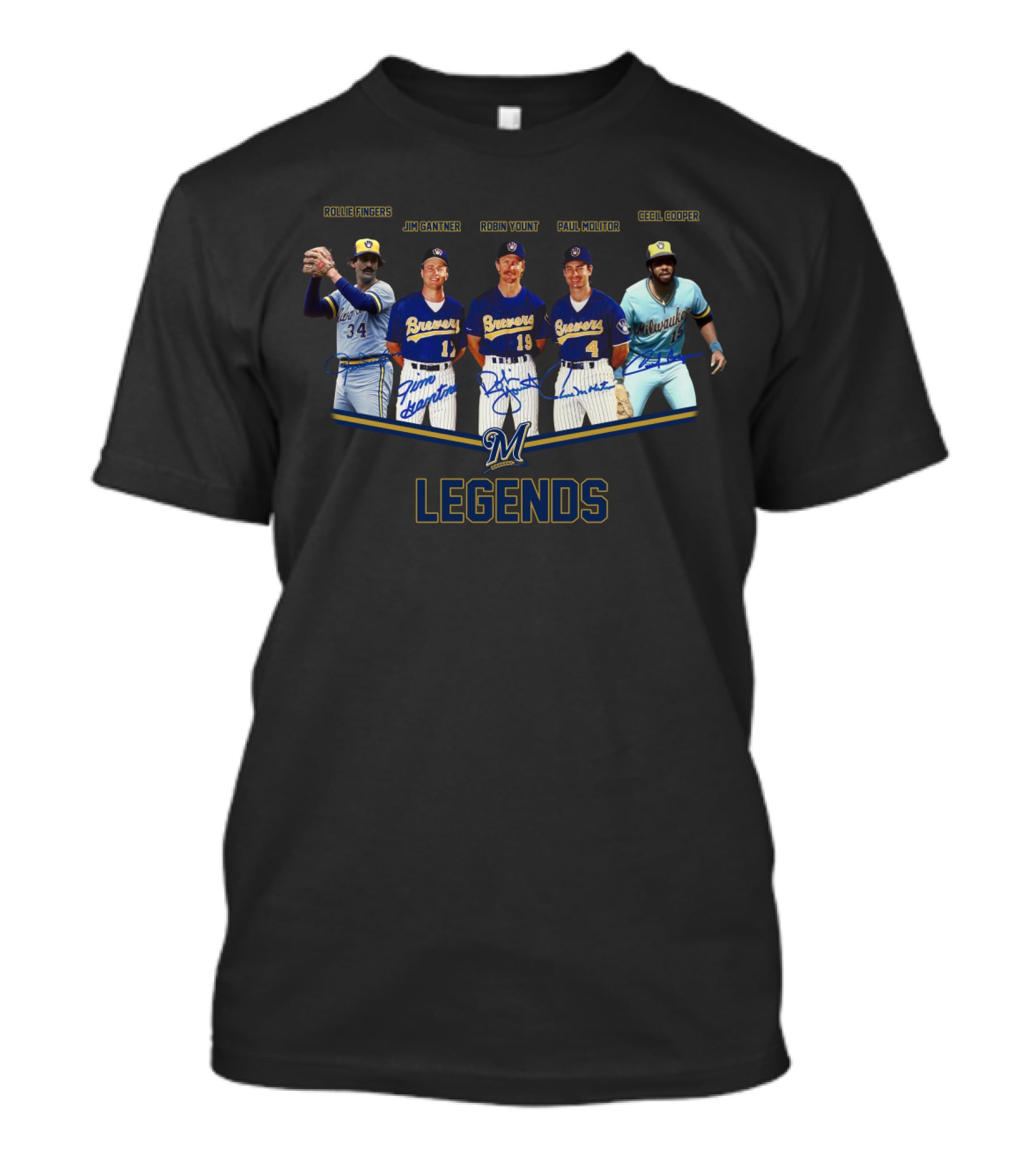 Milwaukee Brewers Legends Rollie Fingers Jim Gantner Robin Yount Paul Molitor Cecil Cooper T-Shirt