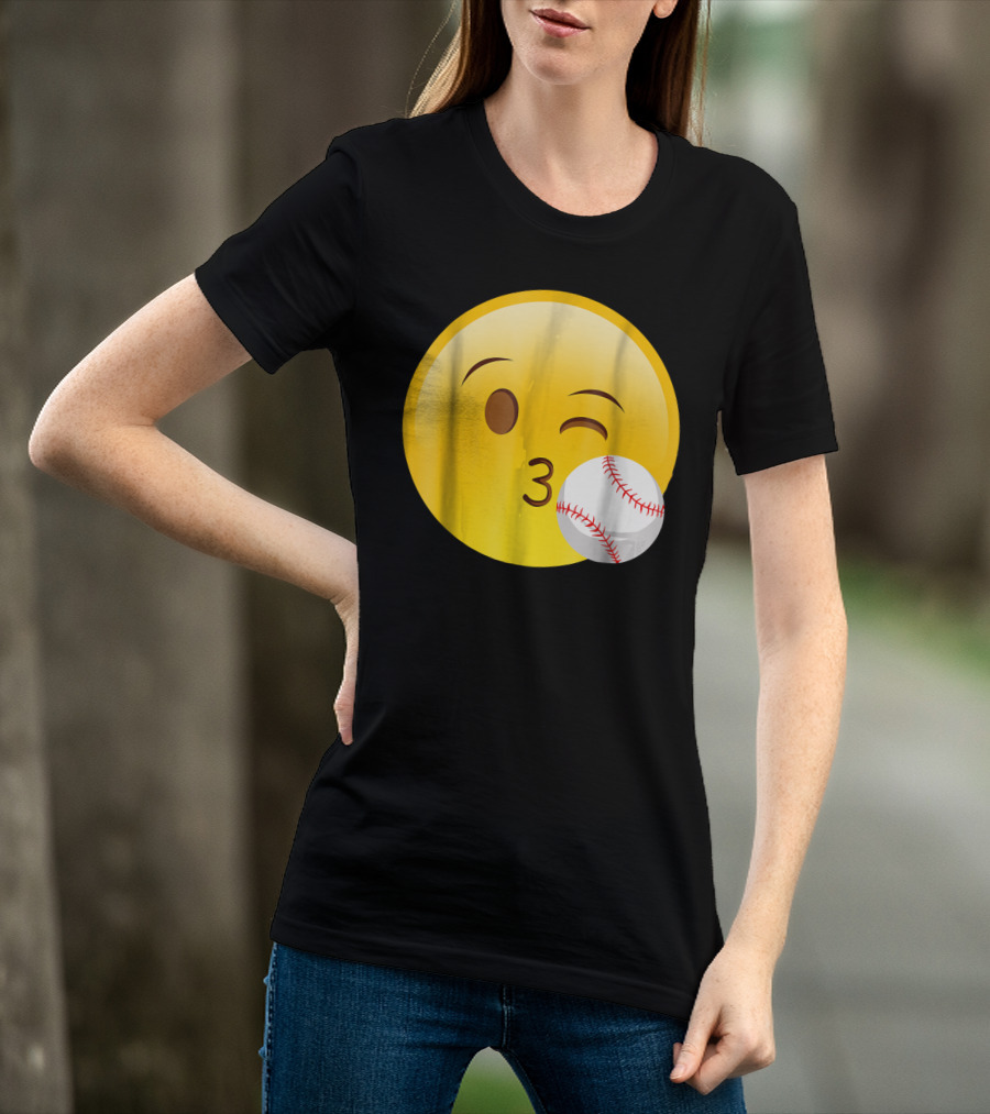 Emoji Baseball Kiss Funny Cute Sports League T-Shirt