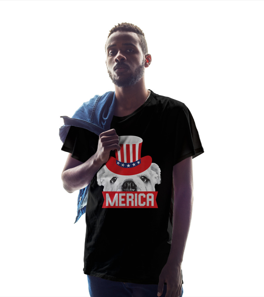 Merica English Bulldog Patriotic Top Hat Fourth Of July T-Shirt