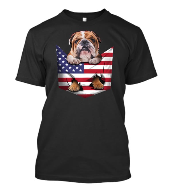 English Bulldog In American Flag Pocket T-Shirt
