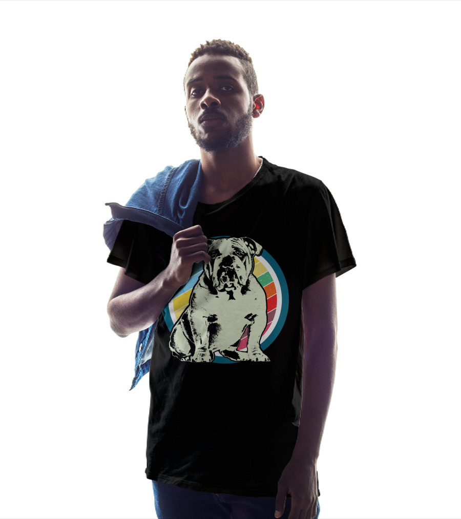English Bulldog Retro Style Rainbow Circle T-Shirt