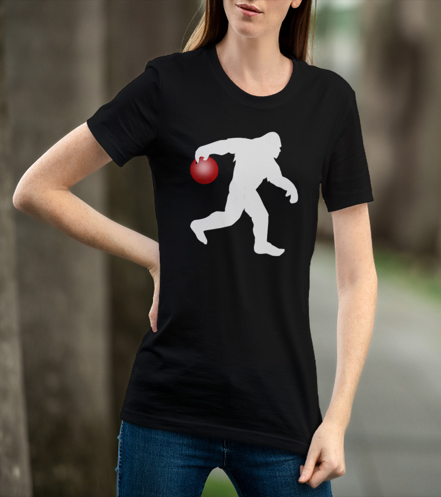 Bigfoot Bowling Silhouette With Red Bowling Ball T-Shirt