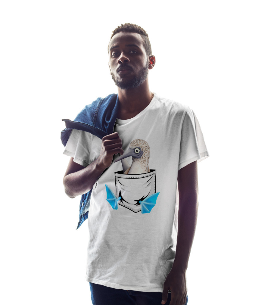 Funny Bird Drawing Blue Foot Booby In Pocket T-Shirt