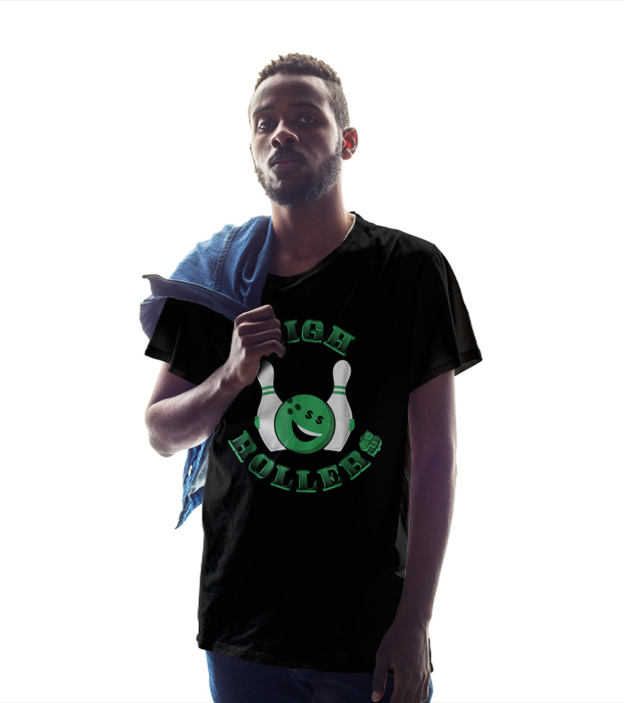 High Rollers Bowling Smiley Face With Dollar Signs And Pins T-Shirt