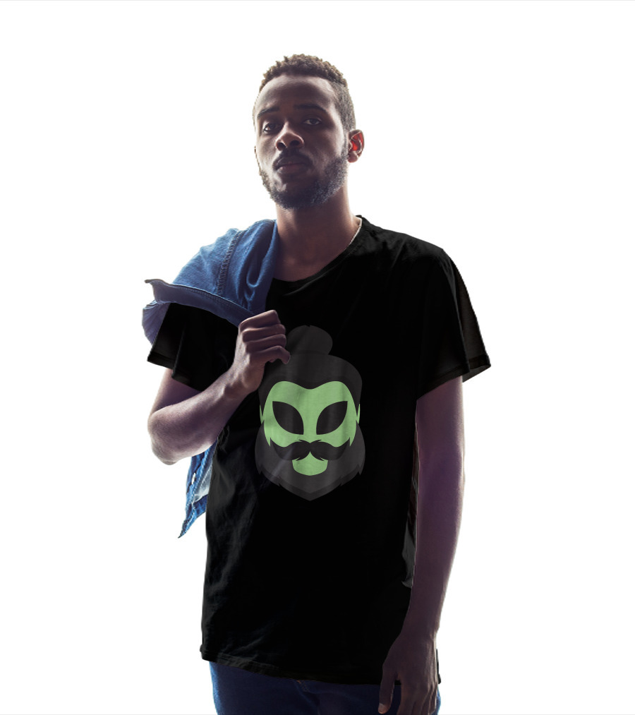 Hipster Alien Head Man Bun Beard Green Mask T-Shirt