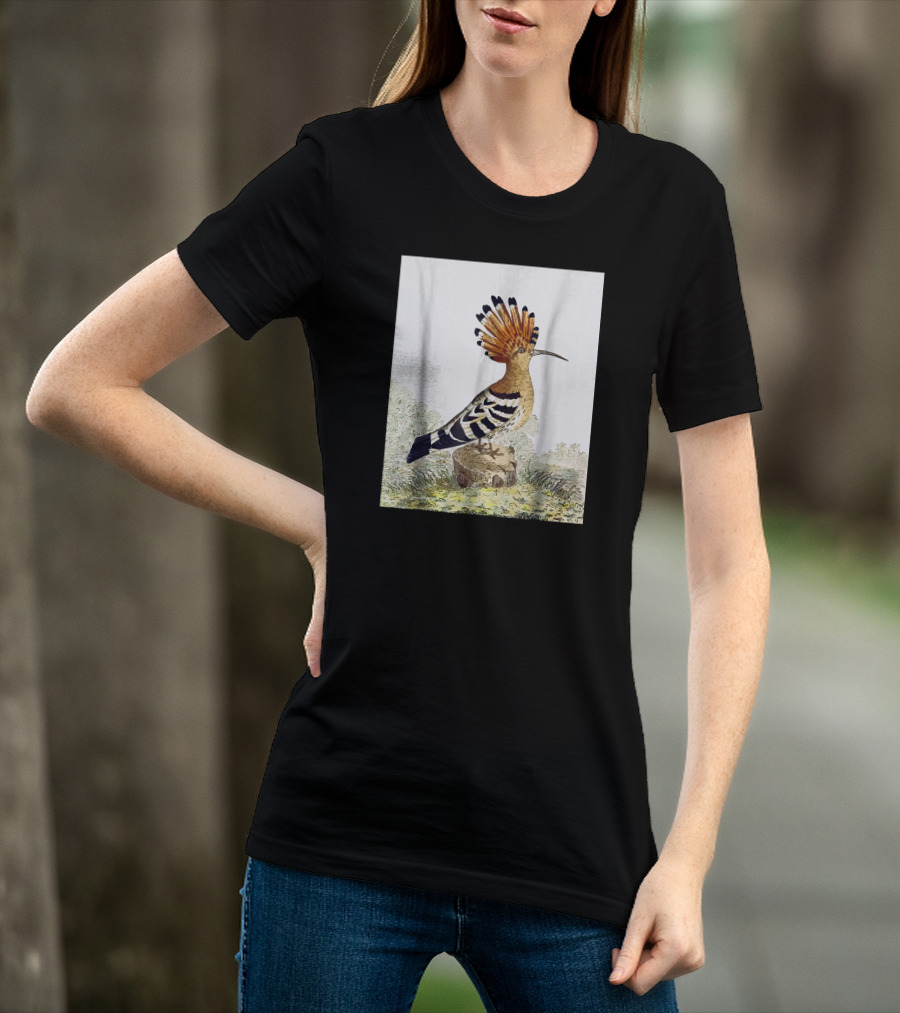 Hoopoe Bird Watercolor On Log Scenic Background T-Shirt