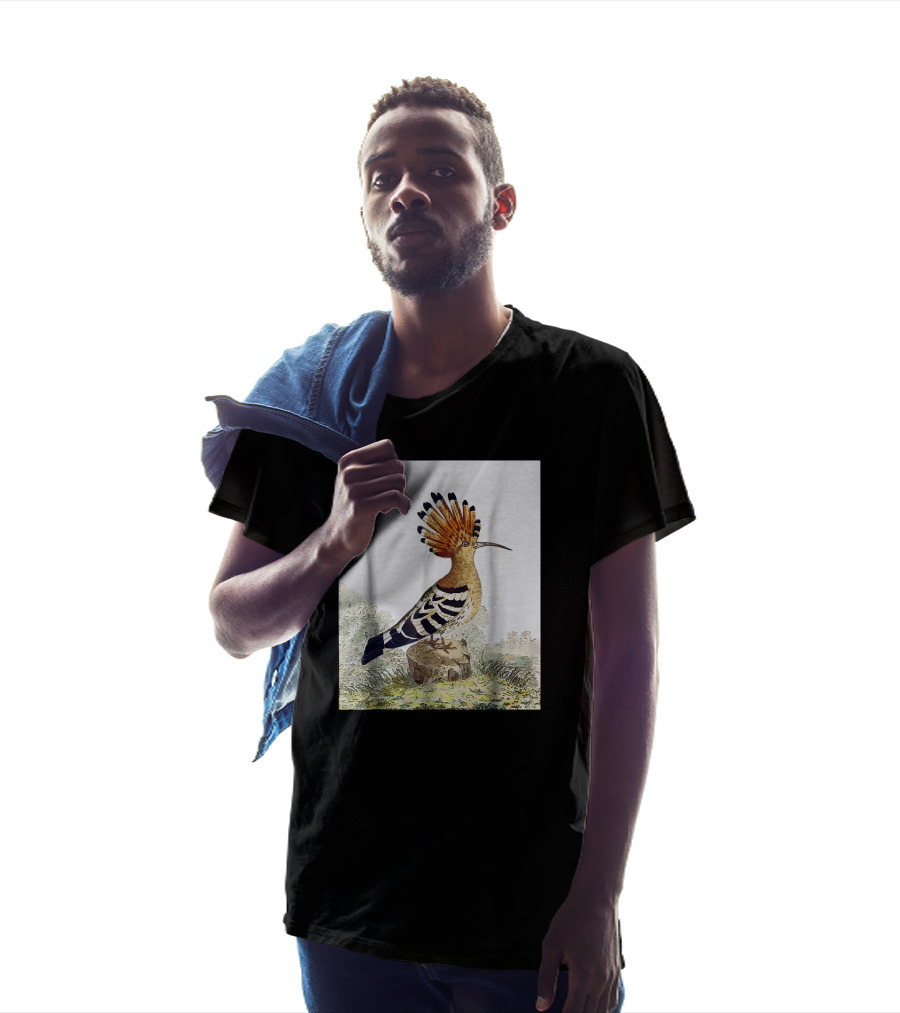 Hoopoe Bird Watercolor On Log Scenic Background T-Shirt