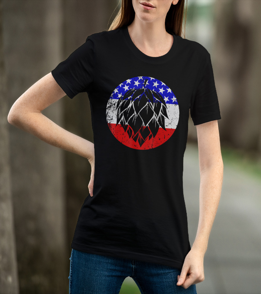 Hops Style Craft Beer American Flag Circle T-Shirt