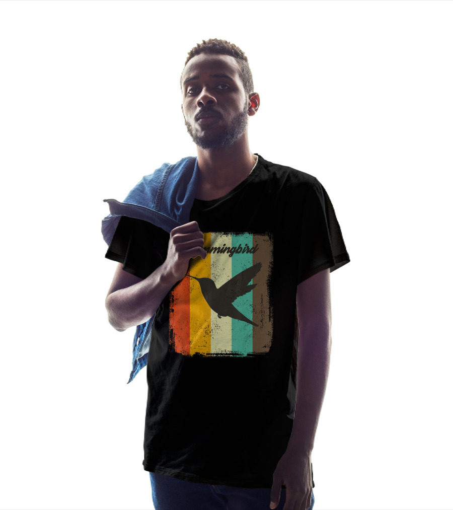 70s Vintage Hummingbird Silhouette Retro Stripes T-Shirt