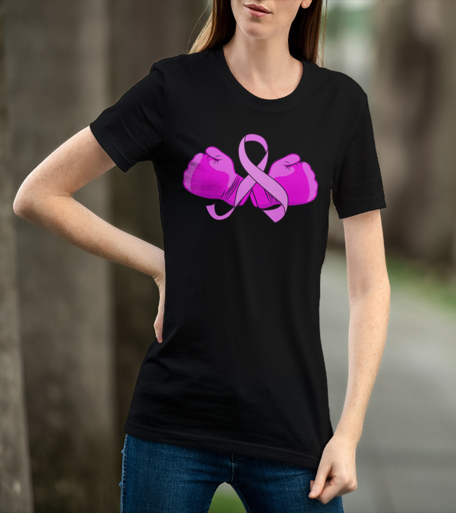 Breast Cancer Awareness Pink Ribbon Boxing Glove Fighter T-Shirt