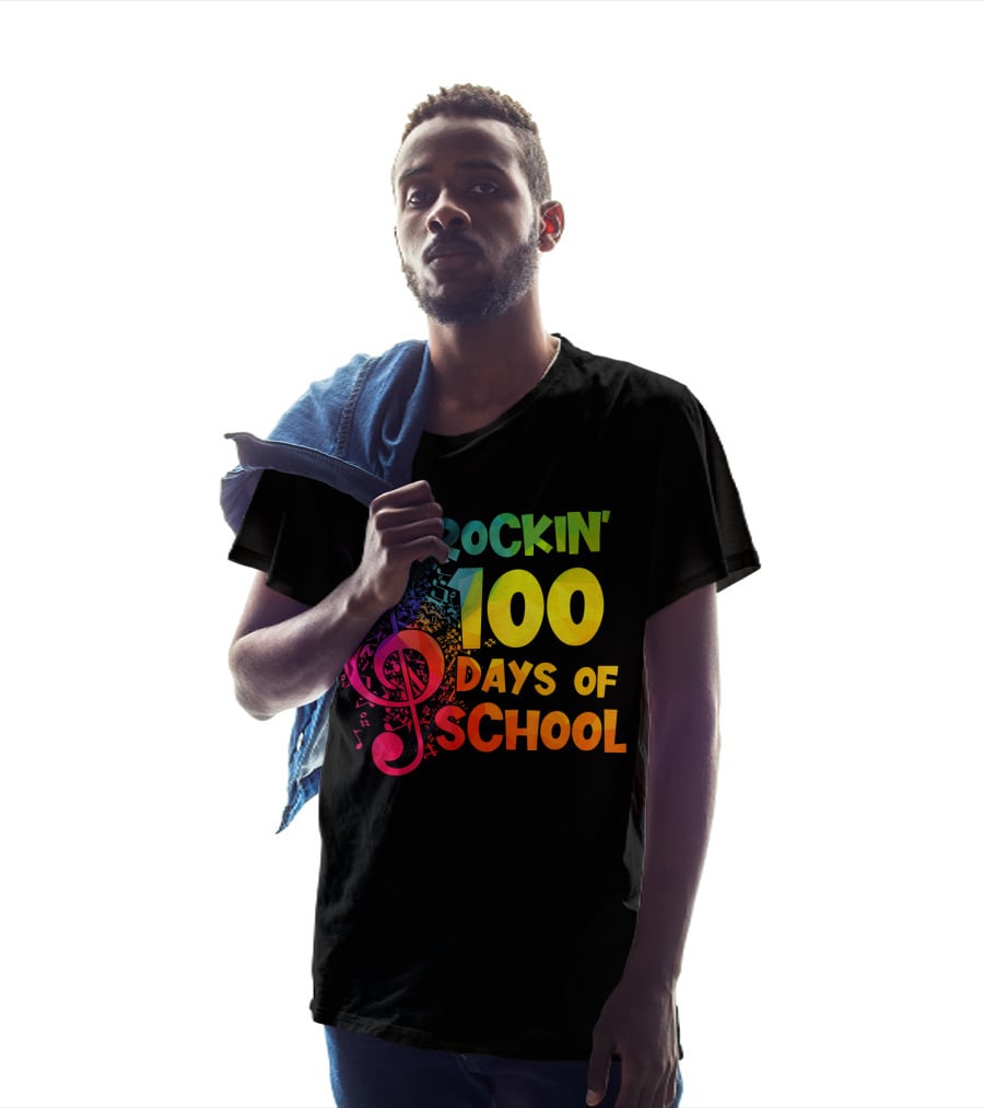 Rockin' 100 Days Of School Music Notes Treble Clef T-Shirt