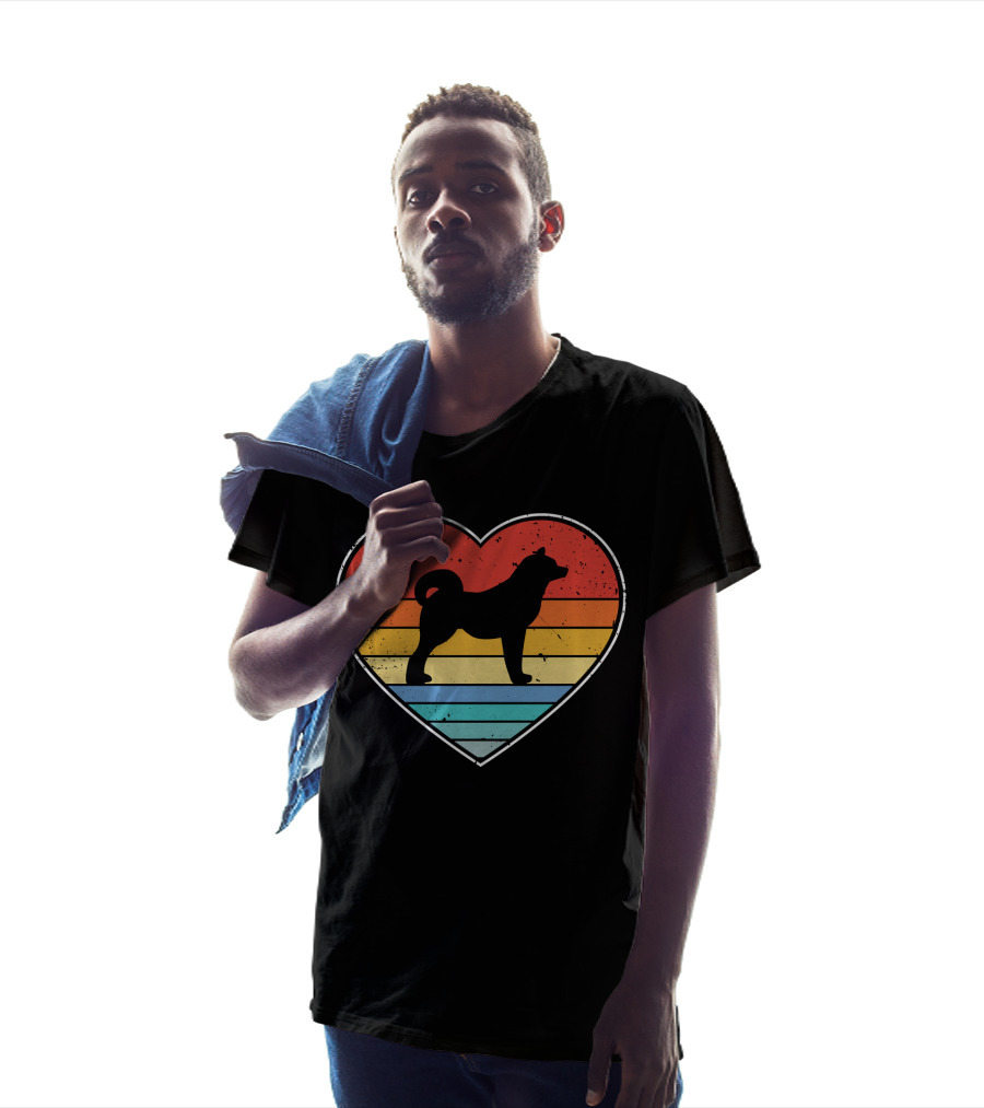 Akita Inu Dog Heart Retro Vintage Stripes T-Shirt