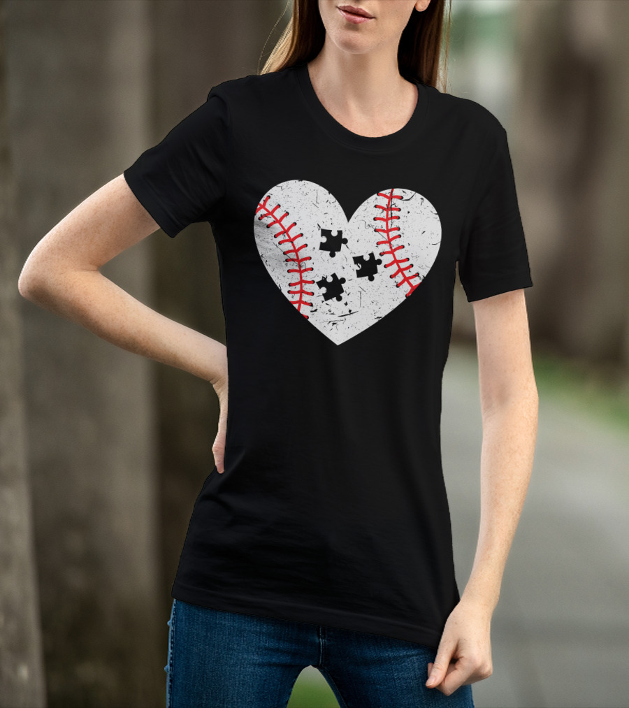 Baseball Heart Autism Puzzle Love T-Shirt