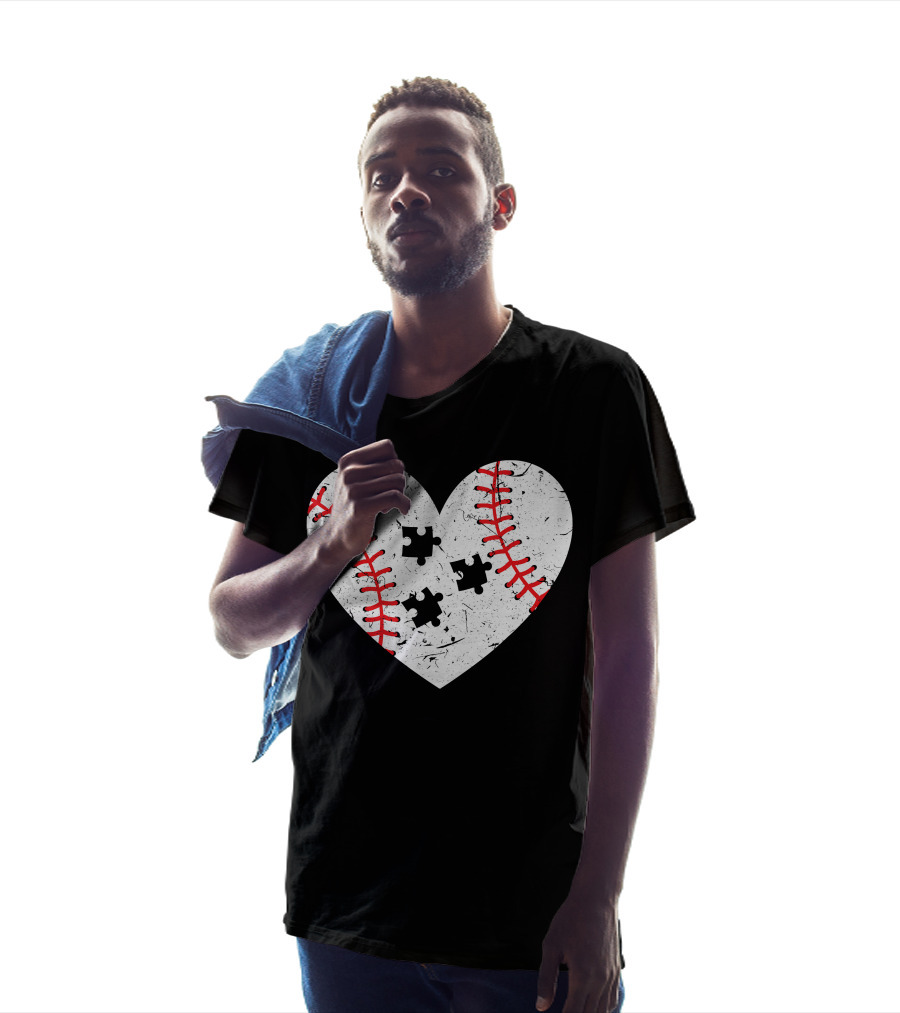 Baseball Heart Autism Puzzle Love T-Shirt
