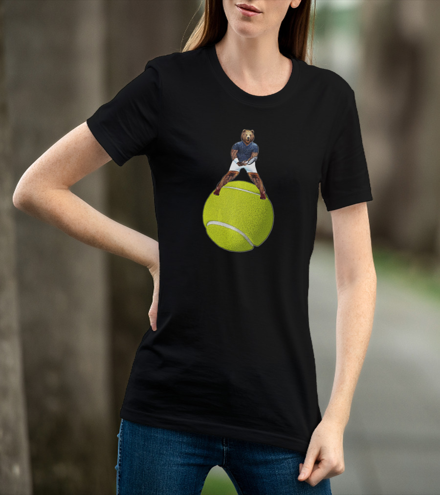 Bear Balancing On Tennis Ball By Behrbone Mens T-Shirt