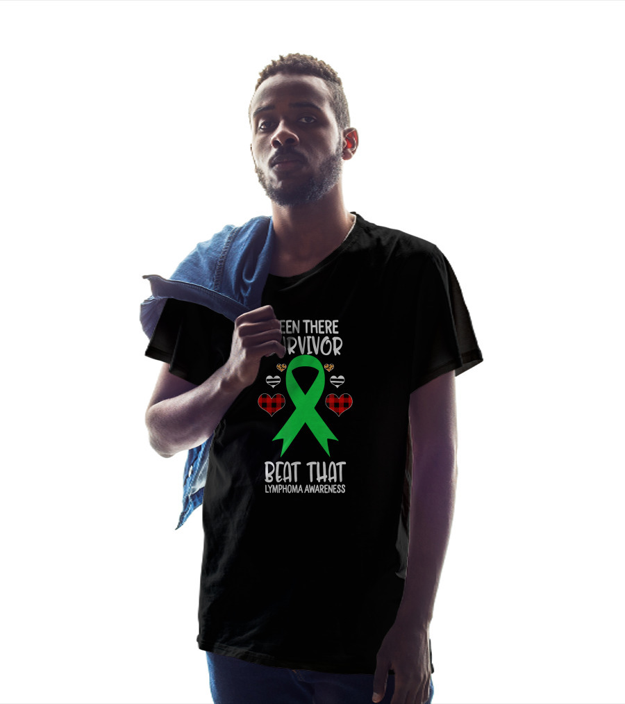 Been There Survivor Beat That Lymphoma Awareness Green Ribbon Hearts T-Shirt