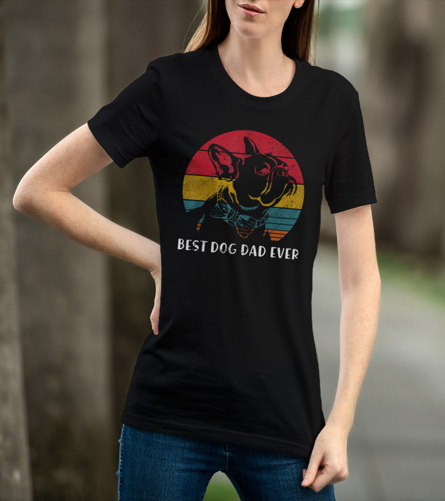 Best Dog Dad Ever Vintage French Bulldog Retro Colors T-Shirt