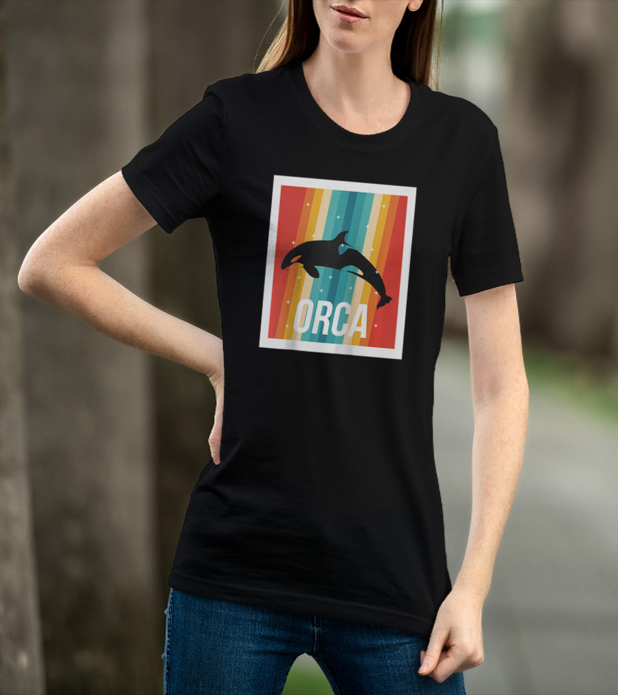 Vintage Orca Killer Whale Rainbow Stripes Retro Raglan Baseb T-Shirt