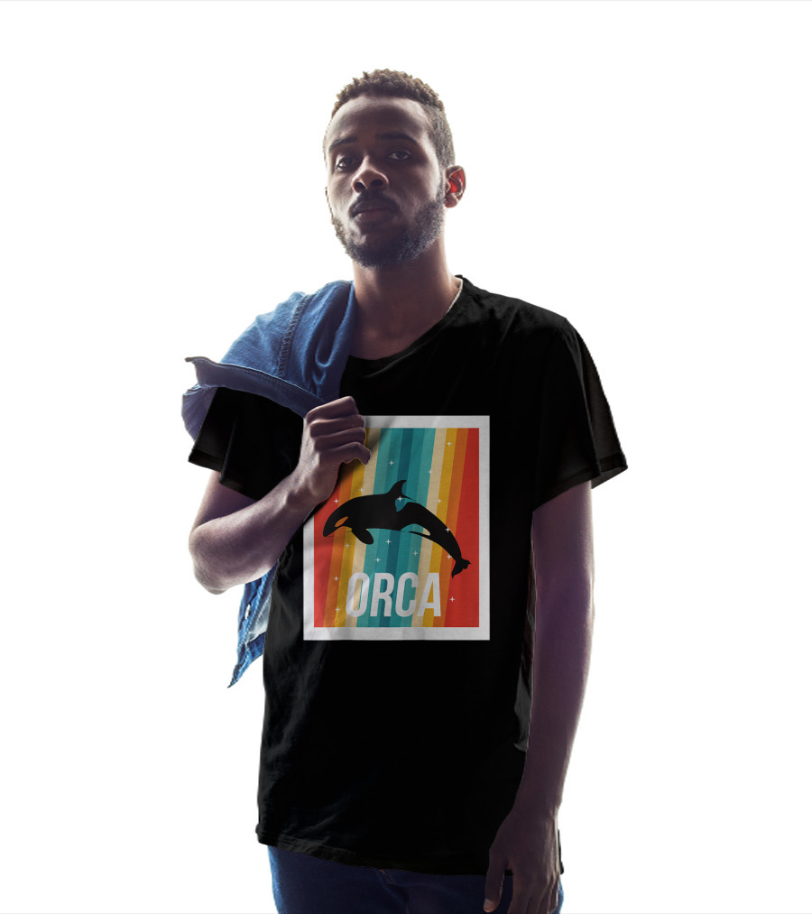 Vintage Orca Killer Whale Rainbow Stripes Retro Raglan Baseb T-Shirt