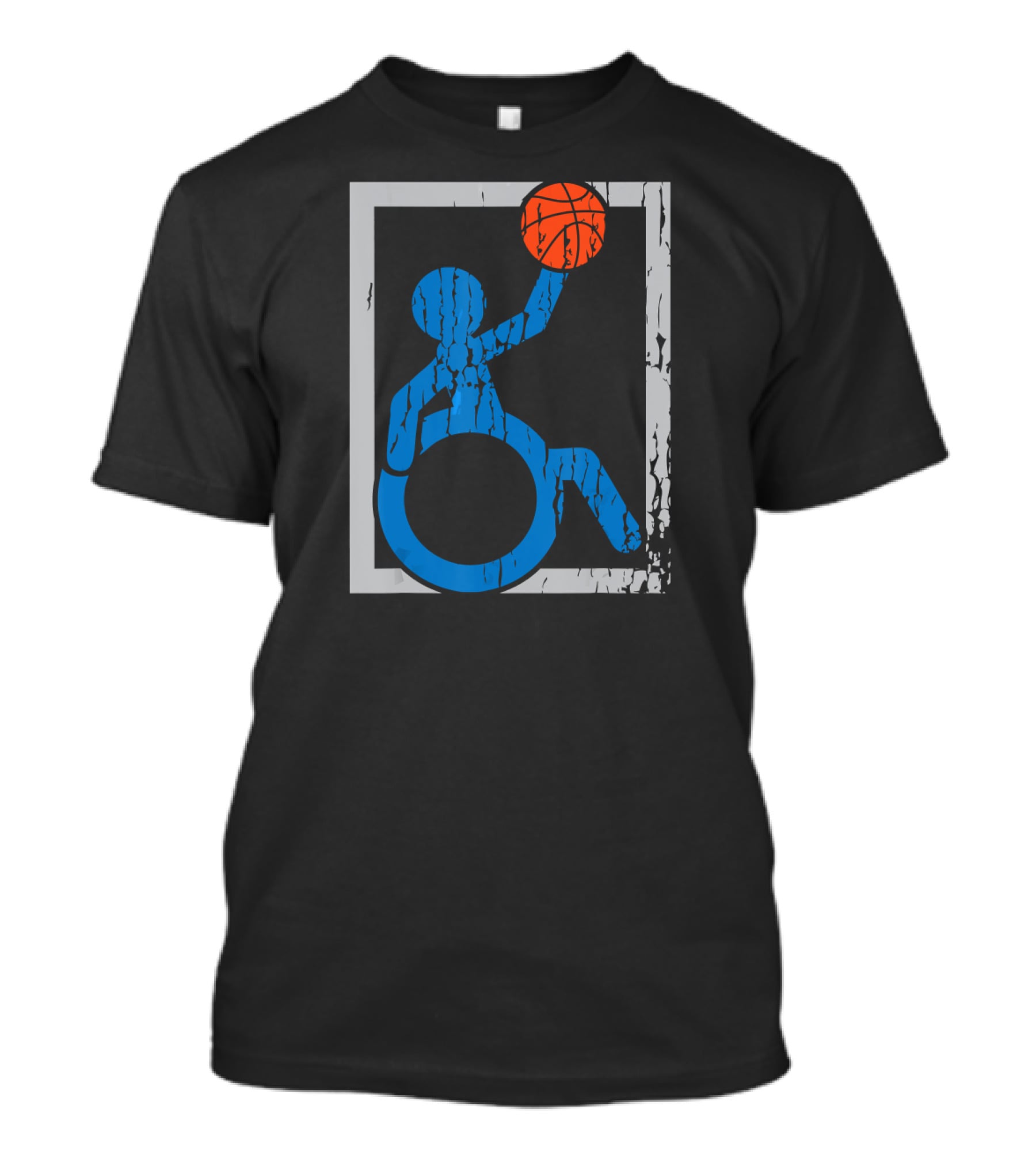 Wheelchair Basketball Icon Blue Figure With Orange Ball T-Shirt